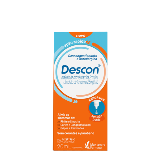 Encontraproduto.com.br - Descon Maleato De Bronfeniramina 2mg/ml + Cloridrato De Fenilefrina  2,5mg/ml Pediatrico Com 20ml So