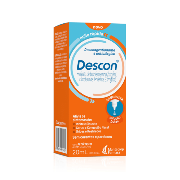 Encontraproduto.com.br - Descon Maleato De Bronfeniramina 2mg/ml + Cloridrato De Fenilefrina  2,5mg/ml Pediatrico Com 20ml So