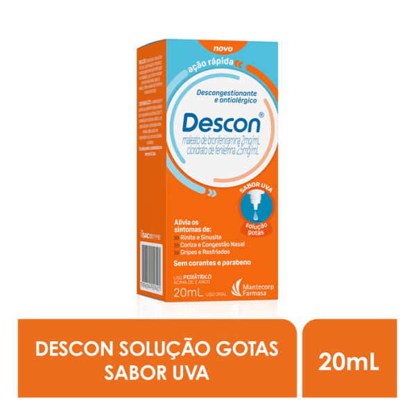 Encontraproduto.com.br - Descon Maleato De Bronfeniramina 2mg/ml + Cloridrato De Fenilefrina  2,5mg/ml Pediatrico Com 20ml So