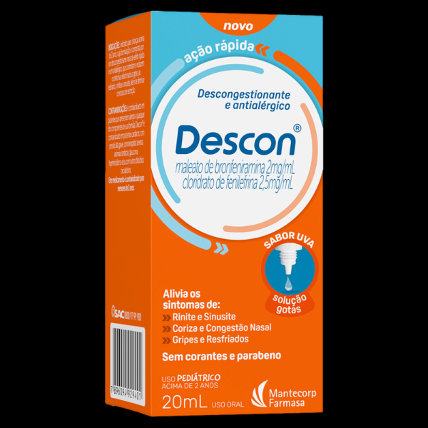 Encontraproduto.com.br - Descon Maleato De Bronfeniramina 2mg/ml + Cloridrato De Fenilefrina  2,5mg/ml Pediatrico Com 20ml So