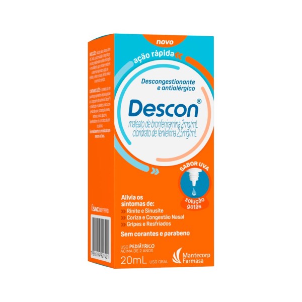 Descon Maleato De Bronfeniramina 2mg/ml + Cloridrato De Fenilefrina  2,5mg/ml Pediatrico Com 20ml So