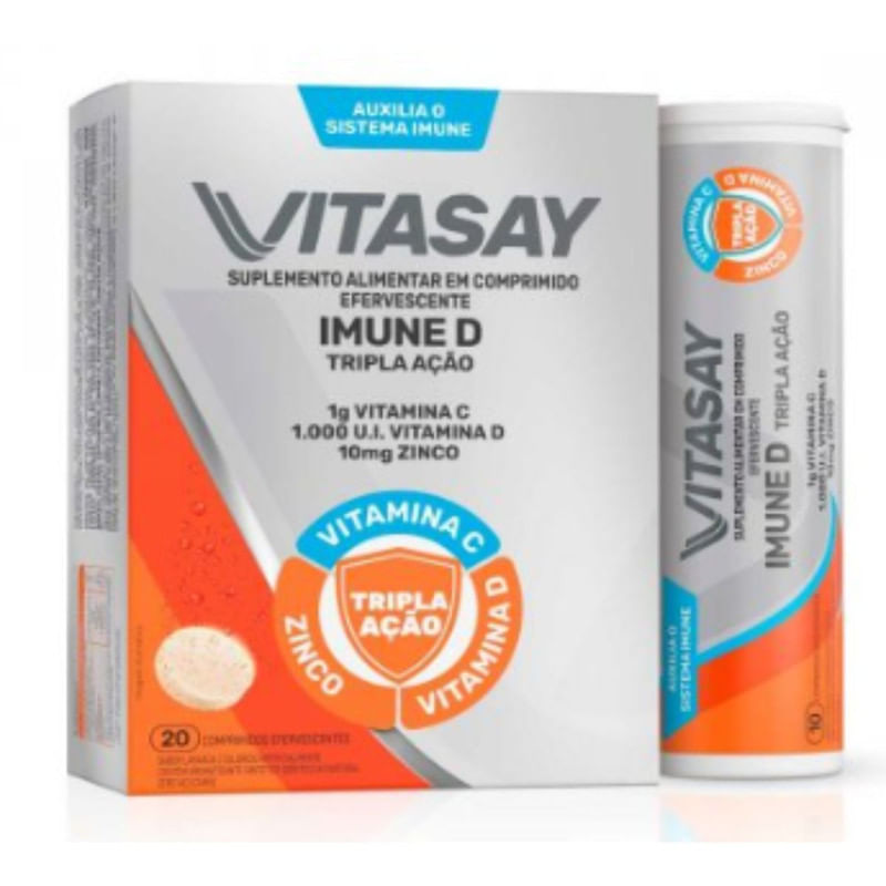 Suplemento Alimentar Vitasay Imune D Tripla Ação 20 Comprimidos Efervescentes