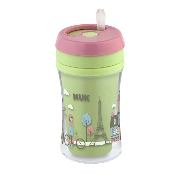 Encontraproduto.com.br - Copo Nuk De Transição Antivazamento 270ml Com Canudo Silicone Infantil Criança Menina - Verde Rosa