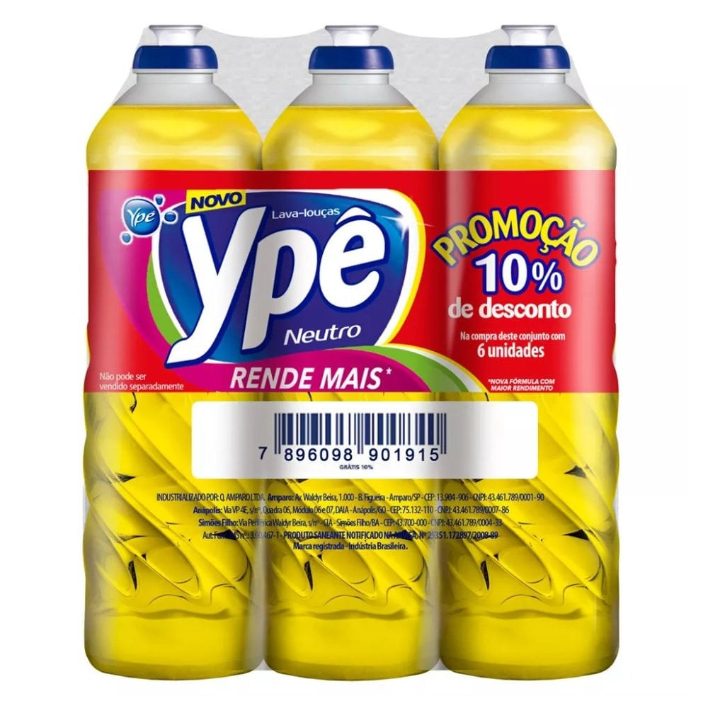 Lava Louças Ypê Neutro 500ml c/ 6 unidades (10% de desconto)