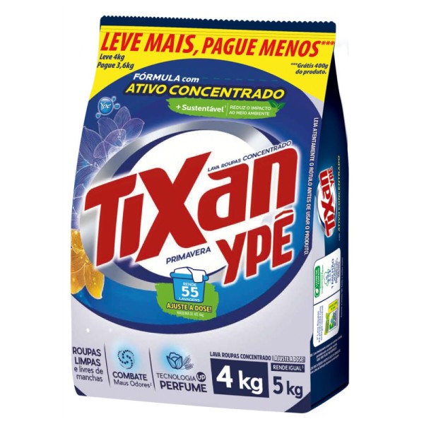 Sabão em Pó Tixan Ypê Primavera Leve 4Kg Pague 3,6kg