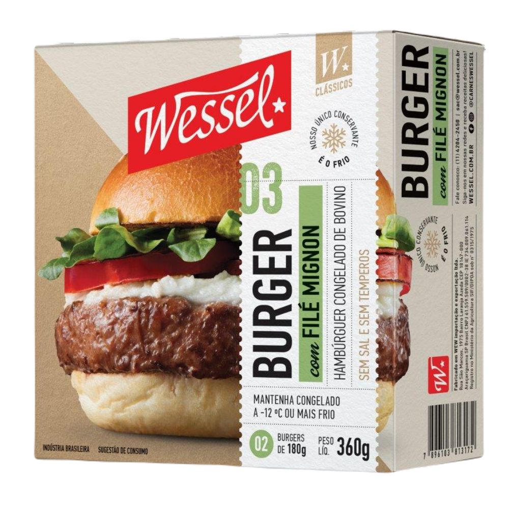 Encontraproduto.com.br - Hambúrguer de Filé Mignon Congelado Wessel 360g com 2 Unidades