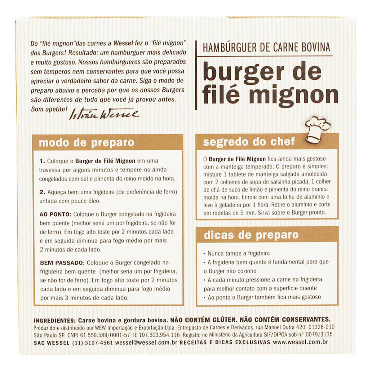 Encontraproduto.com.br - Hambúrguer de Filé Mignon Congelado Wessel 360g com 2 Unidades