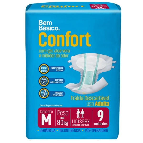 Encontraproduto.com.br - Fralda Geriátrica Bem Básico Confort M 9UN
