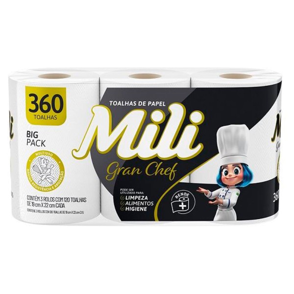 Encontraproduto.com.br - Toalha De Papel Branco Mili Gran Chef 3x120 Folhas