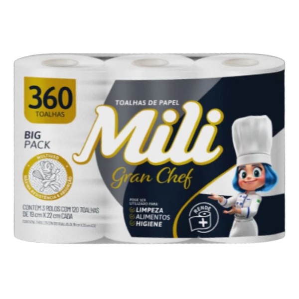 Encontraproduto.com.br - Toalha De Papel Branco Mili Gran Chef 3x120 Folhas