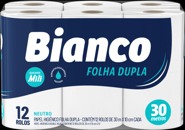 Encontraproduto.com.br - Papel Higienico Mili Bianco Folha Dupla 30 Mt 12 Unidades