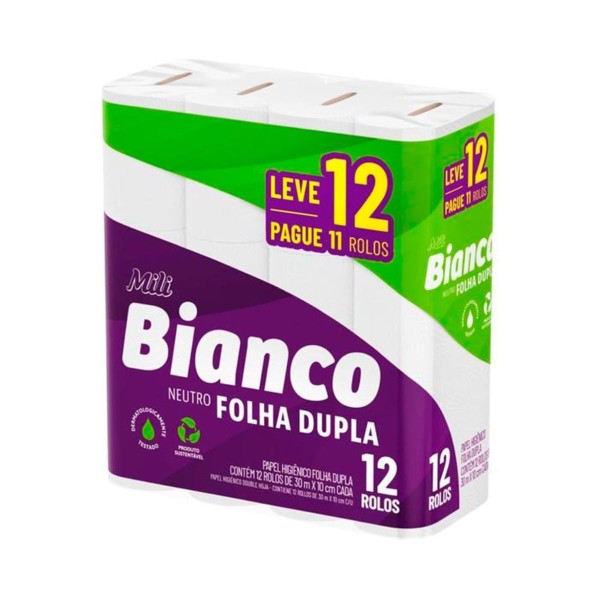 Encontraproduto.com.br - Papel Higienico Mili Bianco Folha Dupla 30 Mt 12 Unidades