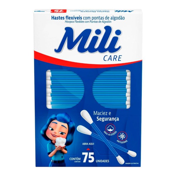 Encontraproduto.com.br - Hastes Flexíveis Com Pontas De Algodão Mili C/75 Unidades
