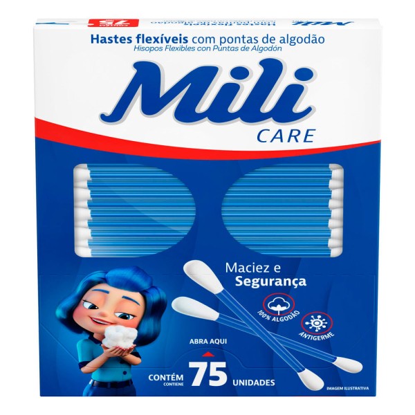 Encontraproduto.com.br - Hastes Flexíveis Com Pontas De Algodão Mili C/75 Unidades
