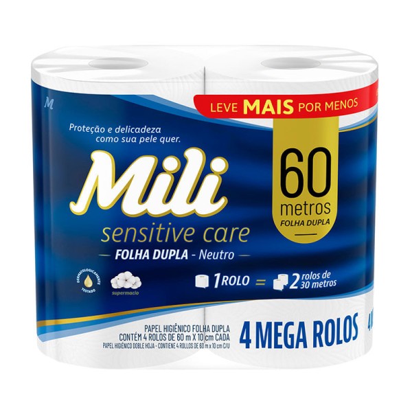 Encontraproduto.com.br - Papel Higiênico Mili Folha Dupla 60m. com 4 Rolos