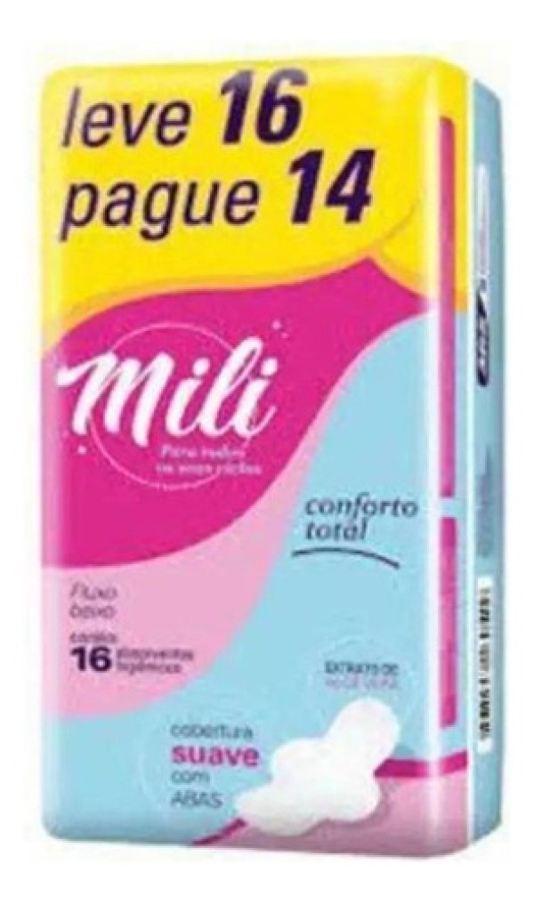 Encontraproduto.com.br - Absorvente Mili Conforto Total com Abas Suave Leve 16 Pague 14