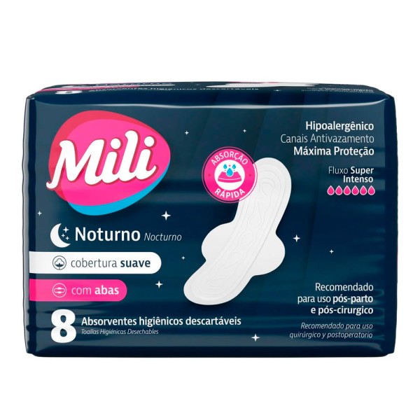 Encontraproduto.com.br - Absorvente Mili Noturno Intenso Suave com Abas 24 Unidades