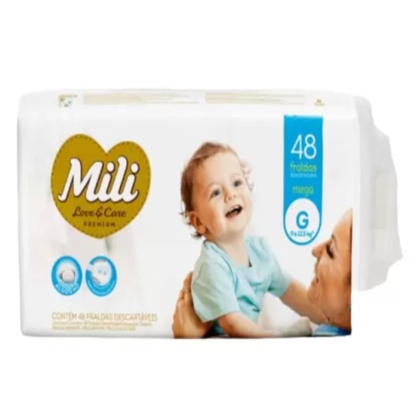 Fralda Infantil Mili Love e Care Premium Tamanho G Com 48 Unidades