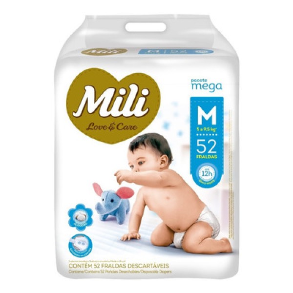 Fralda Descartável Infantil Love Care Mili Mega M Pacote 52 Unidades