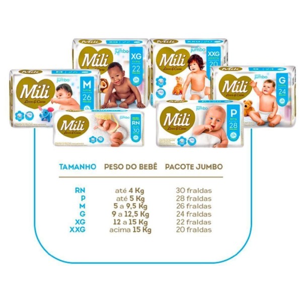 Encontraproduto.com.br - Fralda Mili Love&Care Jumbo Xxg C/20 Unidades