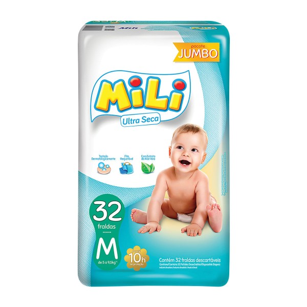Encontraproduto.com.br - Fralda Mili M Ultra Seca Jumbo - 32 Unidades