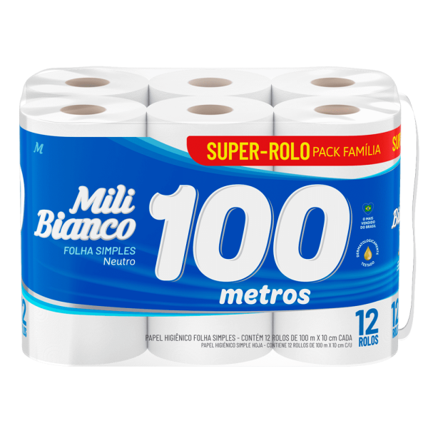 Encontraproduto.com.br - Papel Higiênico Mili Bianco 100 Metros Neutro Com 12 Rolos