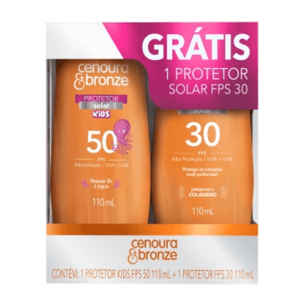 Encontraproduto.com.br - Protetor Solar Kids FPS 50 Cenoura & Bronze 110 ml Grátis Protetor Solar FPS 30 Cenoura & Bronze