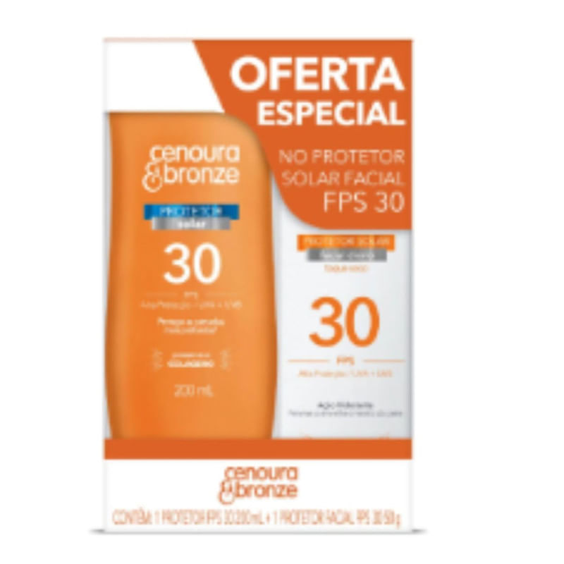 Kit Cenoura e Bronze Protetor Solar Corporal FPS30 200ml + Protetor Facial FPS30 50g