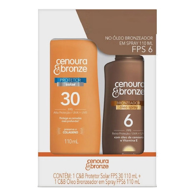 Kit Protetor Solar FPS 30 + Bronzeador Spray Óleo FPS 6 Cenoura & Bronze 110m