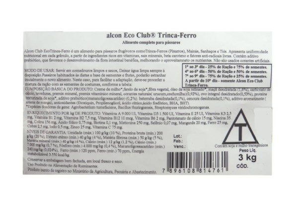 Encontraproduto.com.br - Ração Alcon Eco Trinca Ferro 3Kg - Alcon