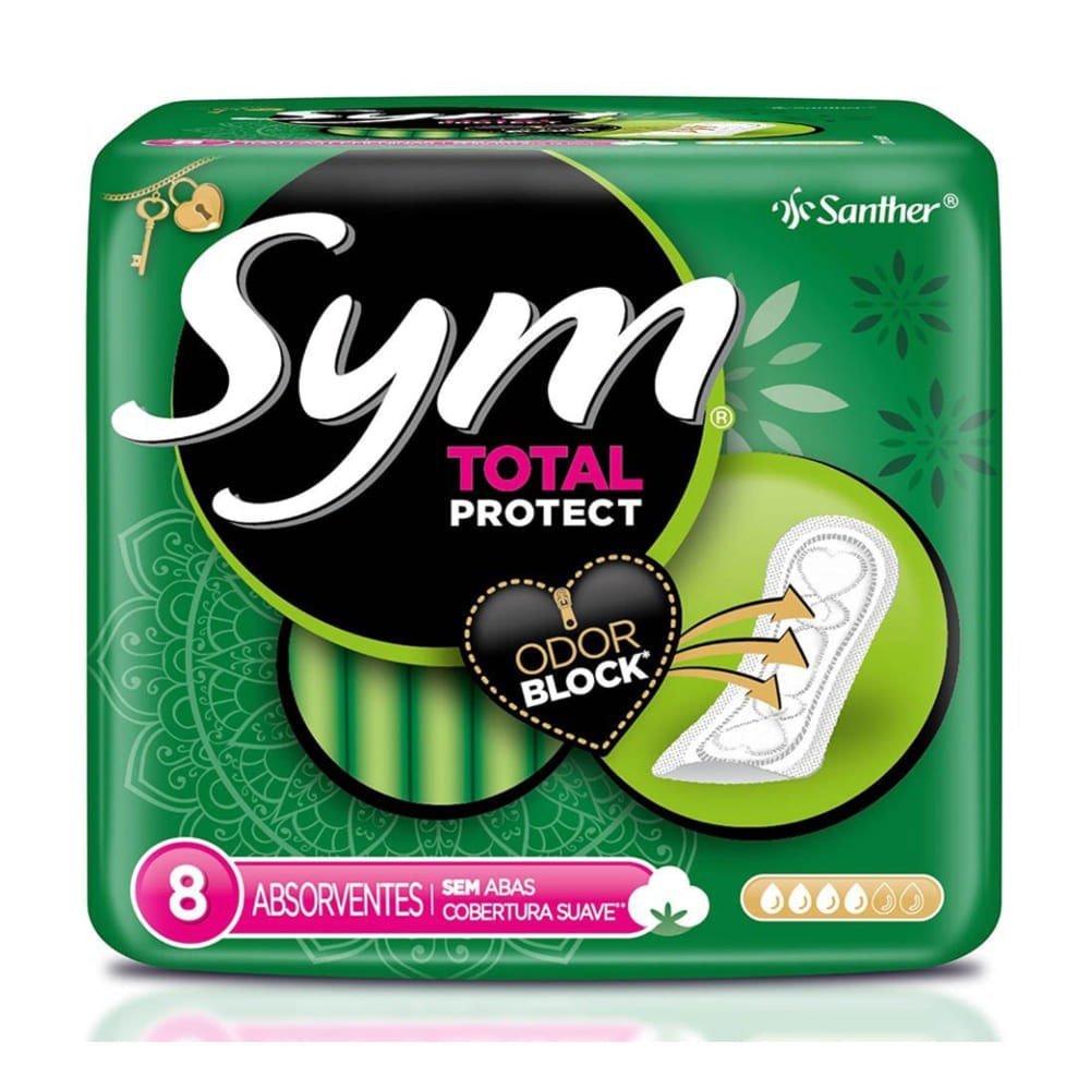 Encontraproduto.com.br - Absorvente Sym Suave Sem Abas Verde com 8 Unidades