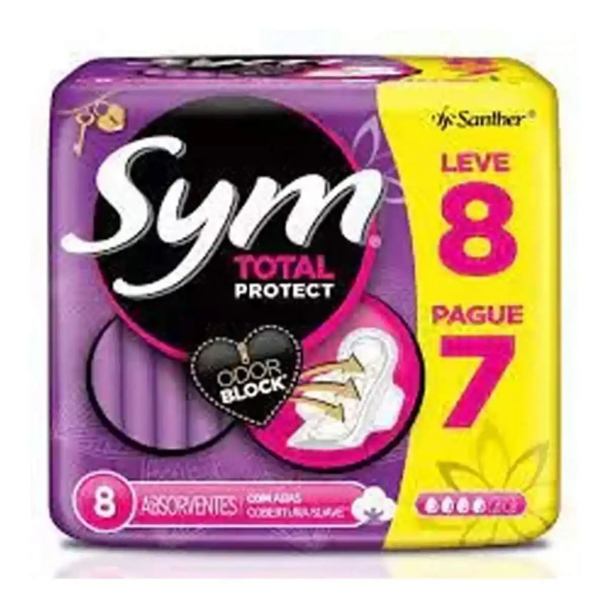 Encontraproduto.com.br - Absorvente com Abas SYM Suave Total Protect pacote 8un