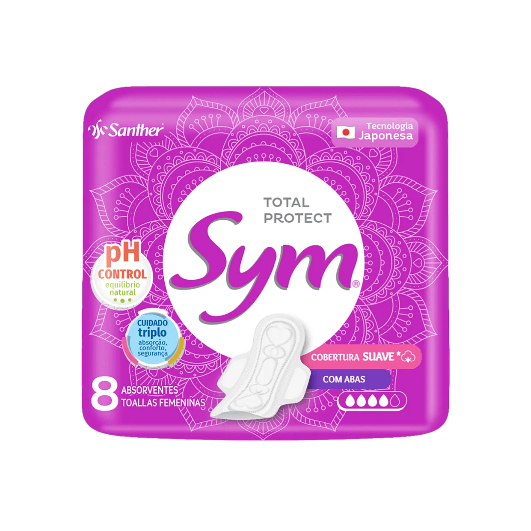 Encontraproduto.com.br - Absorvente com Abas SYM Suave Total Protect pacote 8un
