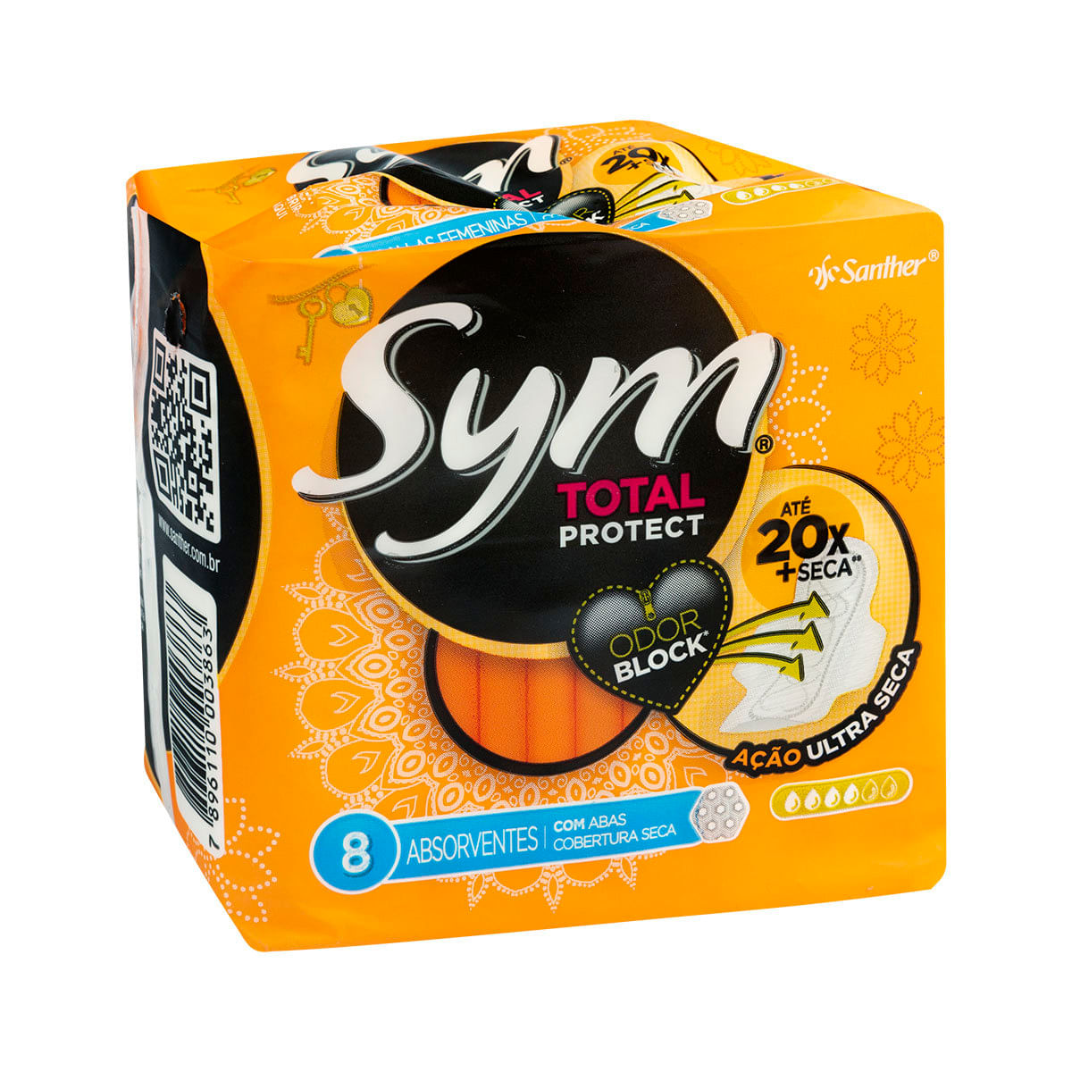 Encontraproduto.com.br - Absorvente Sym Total Protect Cobertura Ultra Seca com Abas com 8 Unidades