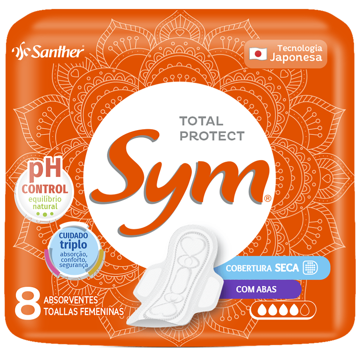Encontraproduto.com.br - Absorvente Sym Total Protect Cobertura Ultra Seca com Abas com 8 Unidades