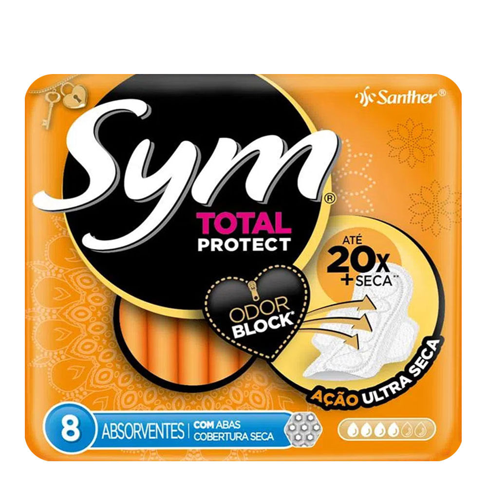 Encontraproduto.com.br - Absorvente Sym Total Protect Cobertura Ultra Seca com Abas com 8 Unidades