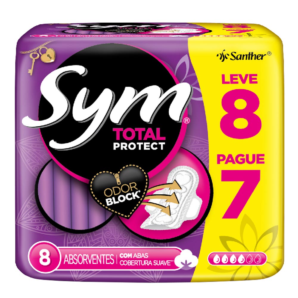 Encontraproduto.com.br - Absorvente SYM com abas normal suave 8 unidades