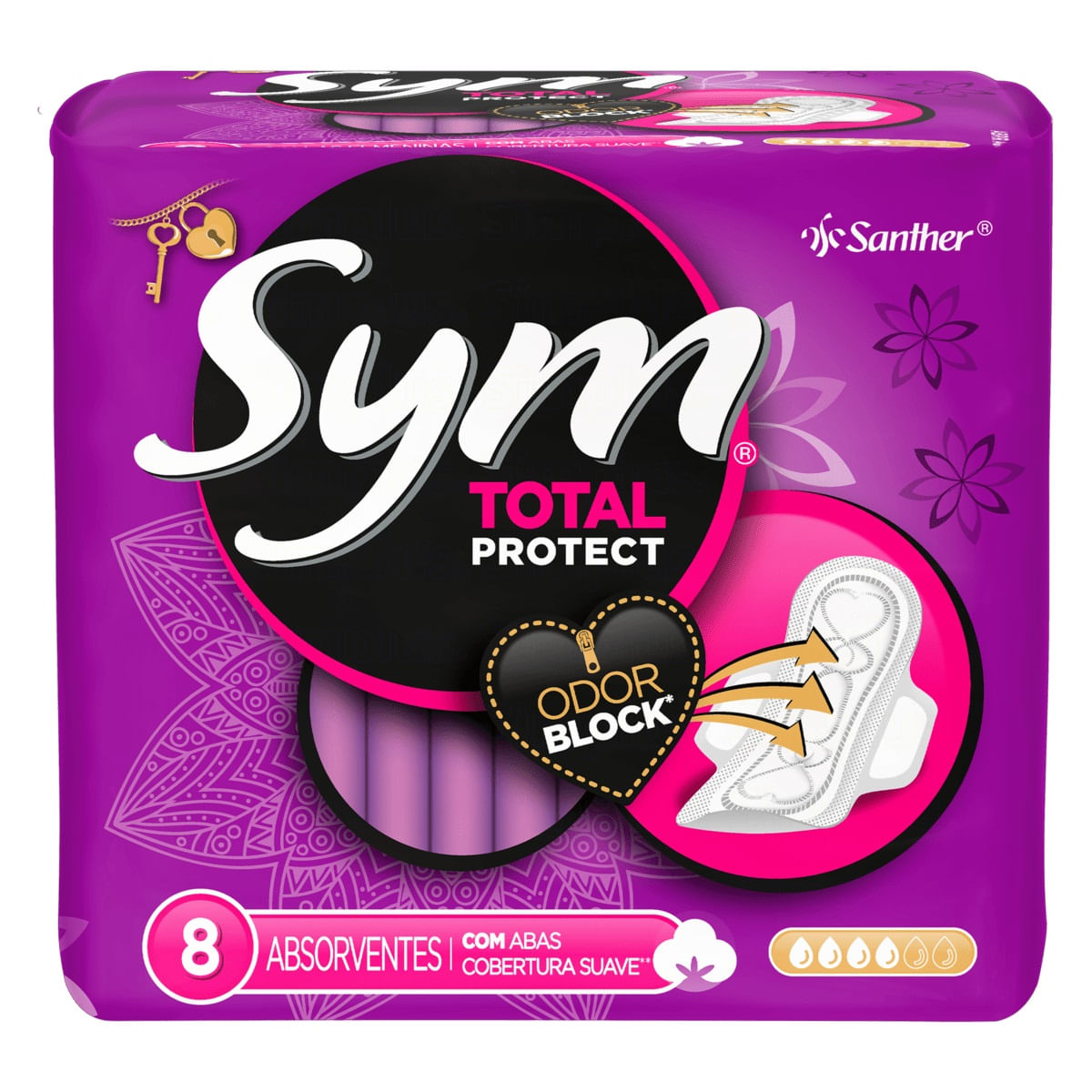 Absorvente SYM com abas normal suave 8 unidades