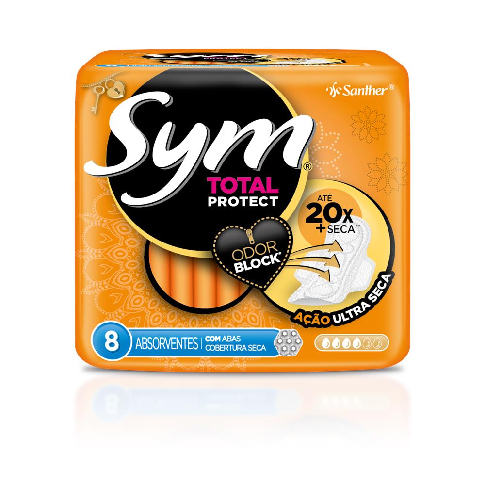 Encontraproduto.com.br - Absorvente Sym com Abas Malha Seca 8 Unidades