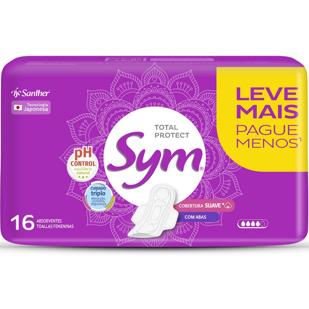 Encontraproduto.com.br - Absorvente Sym com Abas Suave 16 Unidades