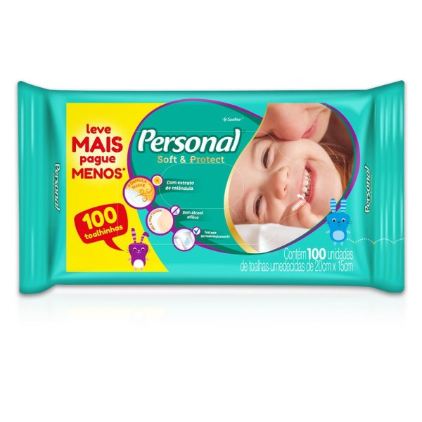 Encontraproduto.com.br - Toalha Umedecido Personal Soft E Protect Com 100 Unidades