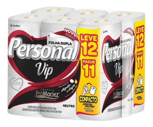 Papel Higiênico Personal Vip Folha Dupla com 12 rolos de 30 metros
