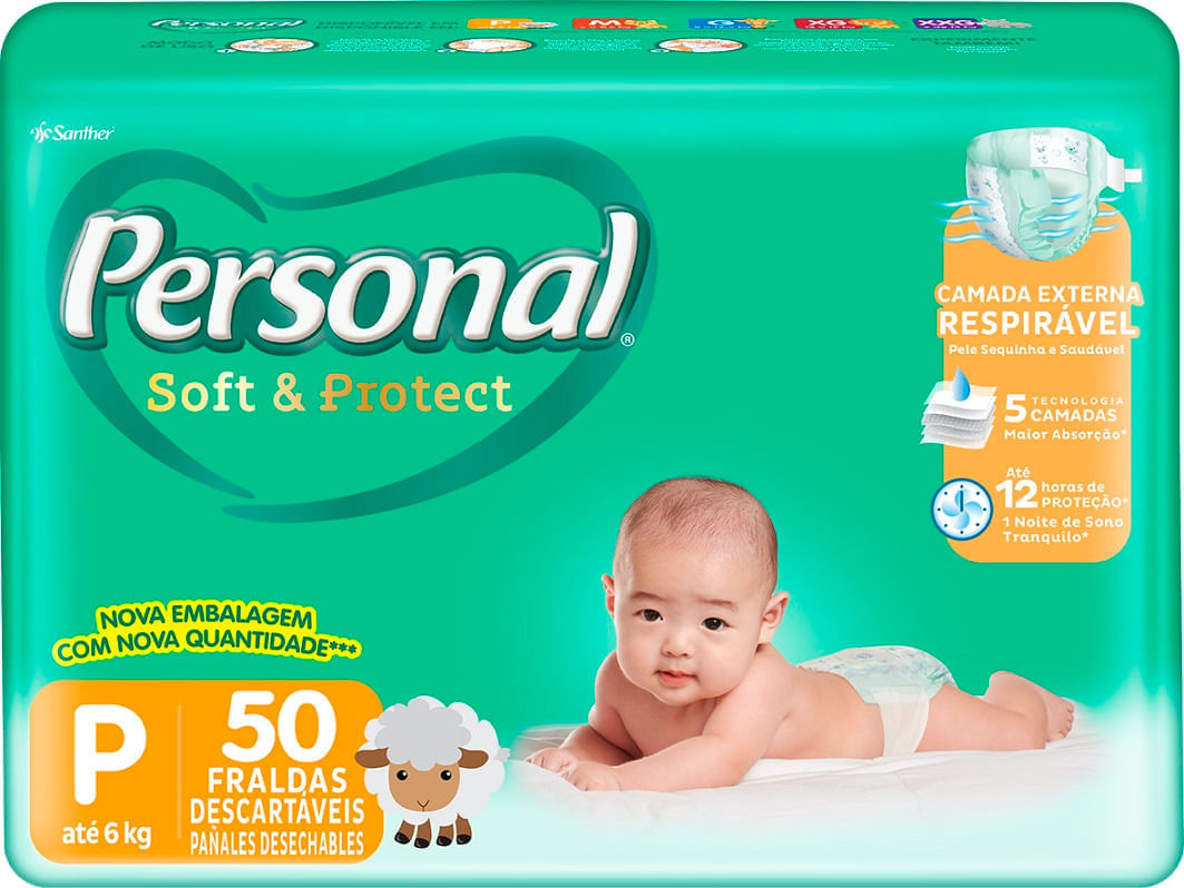 Encontraproduto.com.br - Fraldas PERSONAL Soft Protect P Pacote 50un