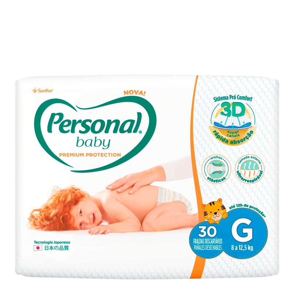 Encontraproduto.com.br - Fralda Descartável Personal Baby Premium Protection 3D Mega G 30 Unidades