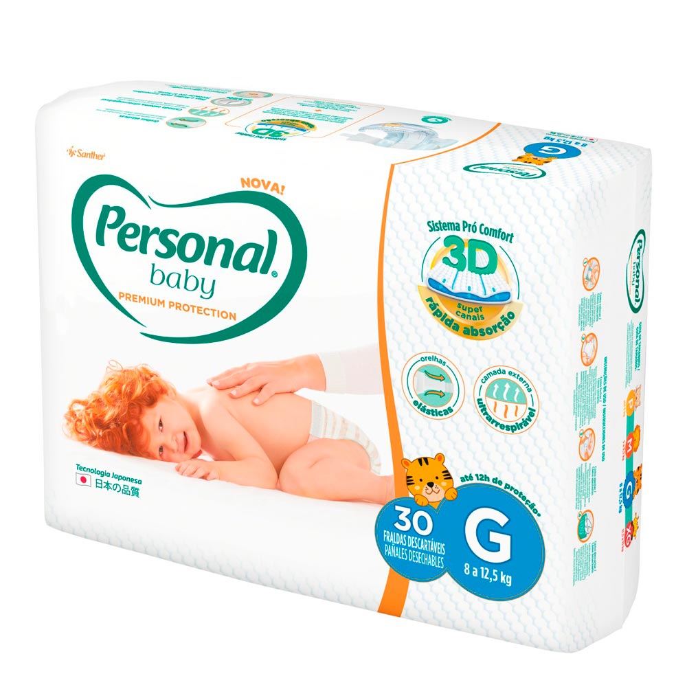 Encontraproduto.com.br - Fralda Descartável Personal Baby Premium Protection 3D Mega G 30 Unidades