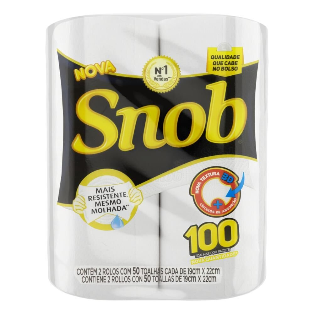 Encontraproduto.com.br - Toalha de Papel SNOB com 2 Rolos com 50 Toalhas cada 19cm x 22cm