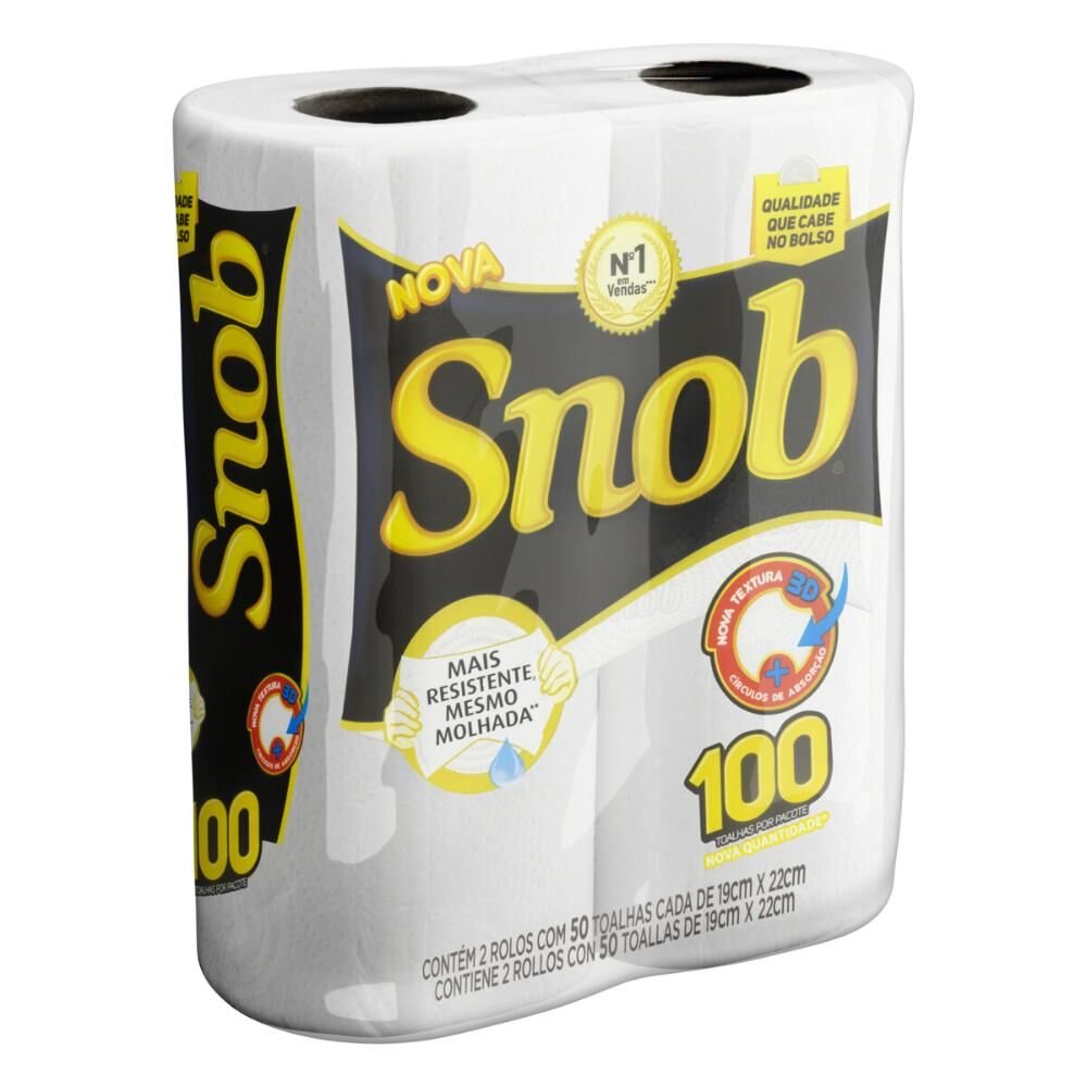 Encontraproduto.com.br - Toalha de Papel SNOB com 2 Rolos com 50 Toalhas cada 19cm x 22cm