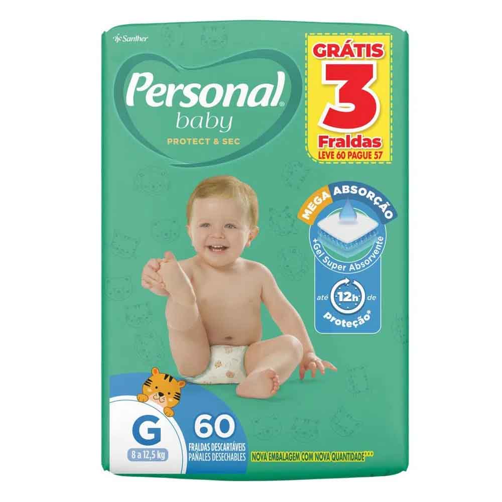 Fralda Descartável Personal Baby G Pacote com 60 unidades