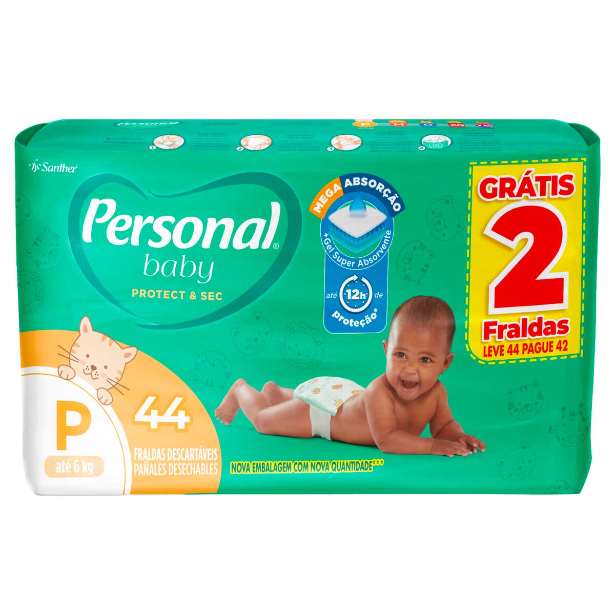 Encontraproduto.com.br - Fralda Infantil Personal L44P42 Baby Protect & Sec Mega P