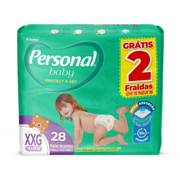 Encontraproduto.com.br - Fralda Personal Baby Protect e Sec XXG Leve 28 Pague 26 unidades